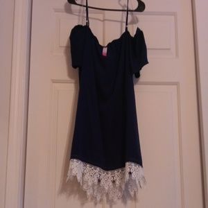 Navy blue off the shoulder strapped shirt